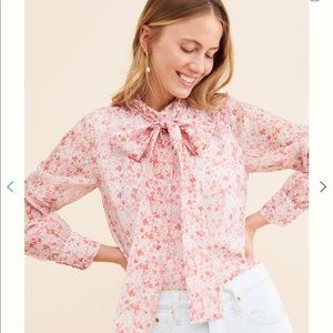 Anthropologie Glamorous Ditsy Floral Bow Blouse XS
